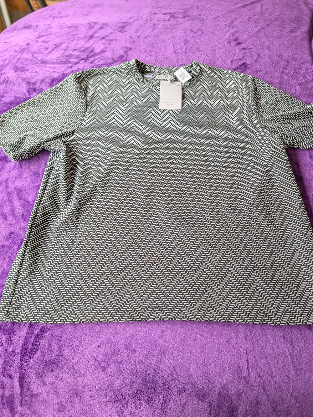Patterned Short-Sleeve Crew Neck Shirt - Black/White